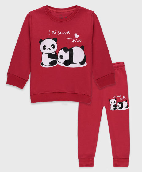 Lazy Panda Fleece Tracksuit (Red)