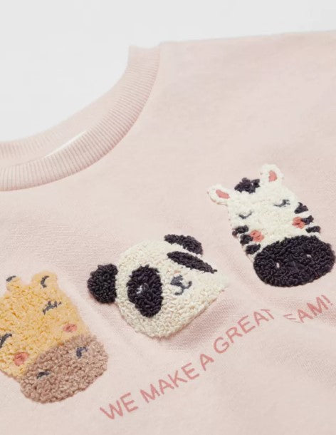 Animal Friends Towel Print Fleece Sweatshirt