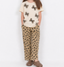 Frill Sleeves Leopard Bow Cotton Trouser Set (Beige)