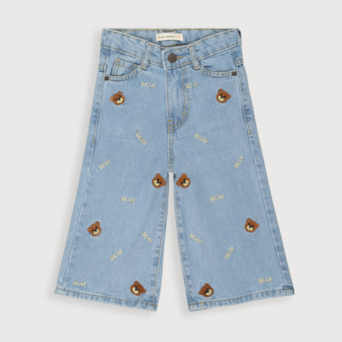 Bear Embossed Denim Jeans (Light Blue)