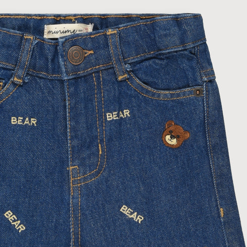 Bear Embossed Denim Jeans (Dark Blue)