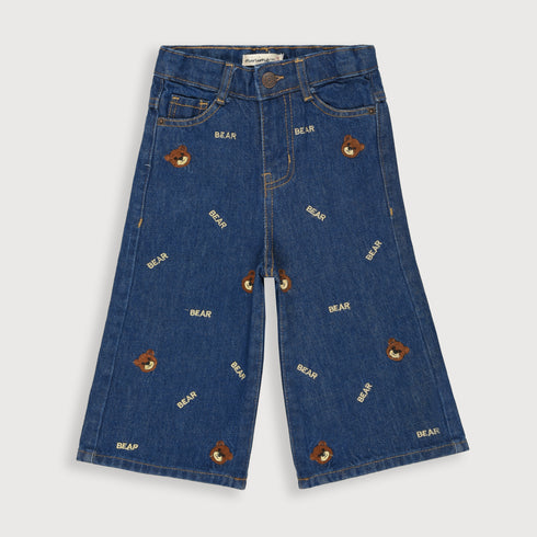 Bear Embossed Denim Jeans (Dark Blue)