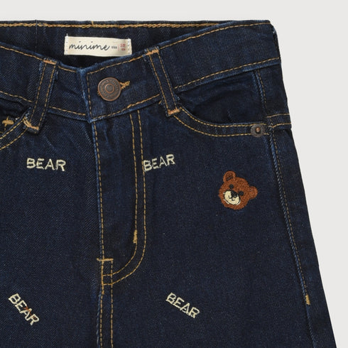 Bear Embossed Denim Jeans (Midnight Blue)