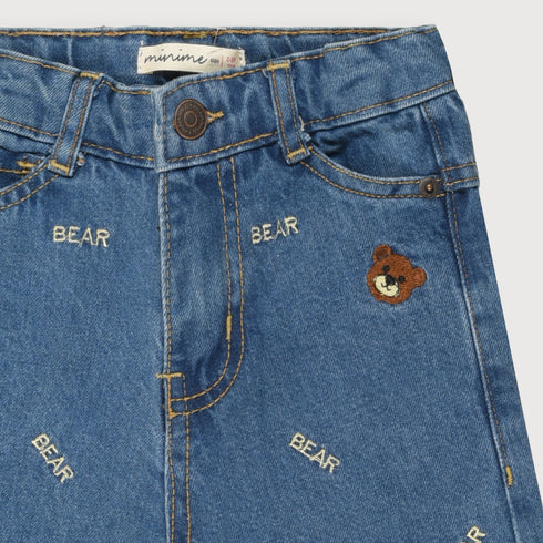 Bear Embossed Denim Jeans (Blue)