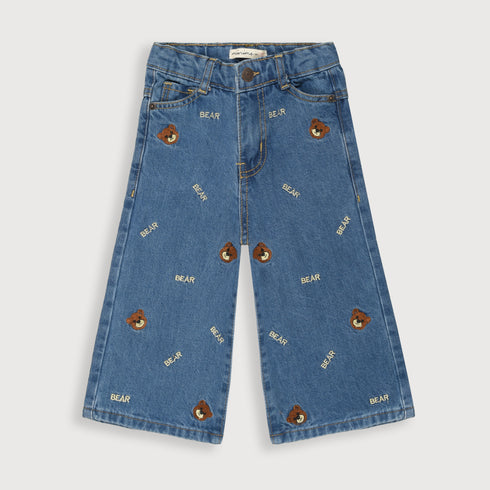 Bear Embossed Denim Jeans (Blue)