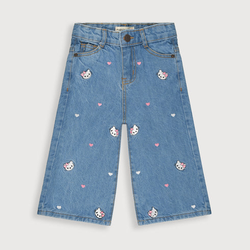 Kitty Embossed Denim Jeans (Blue)
