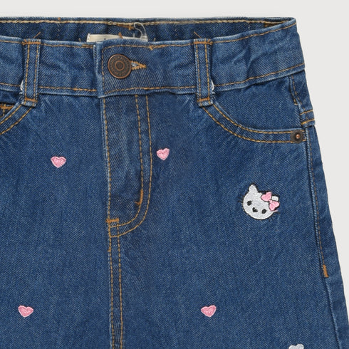 Kitty Embossed Denim Jeans (Dark Blue)