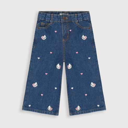 Kitty Embossed Denim Jeans (Dark Blue)