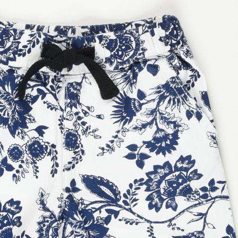 Imported Cotton Floral Short (White/Navy)