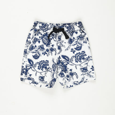 Imported Cotton Floral Short (White/Navy)