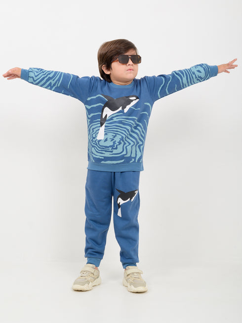 Aqua Whale Fleece Suit (Ocean Blue)