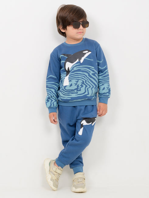 Aqua Whale Fleece Suit (Ocean Blue)