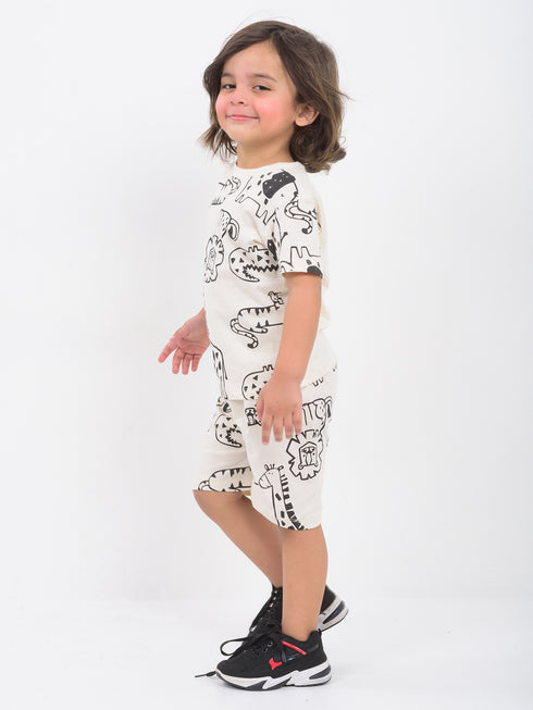 Jungle Doodles Cotton Short Set (Off-White)