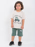 Oversized Little Dirt Tractor Cotton Short Set (Off-White & Green)