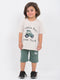 Oversized Little Dirt Tractor Cotton Short Set (Off-White & Green)