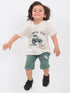 Oversized Little Dirt Tractor Cotton Short Set (Off-White & Green)