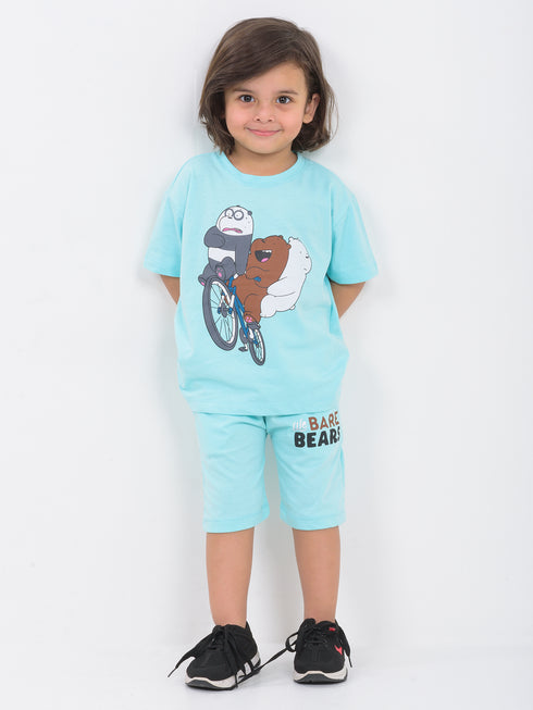 Oversized We Bare Bears Cotton Short Set (Cool Glacier)