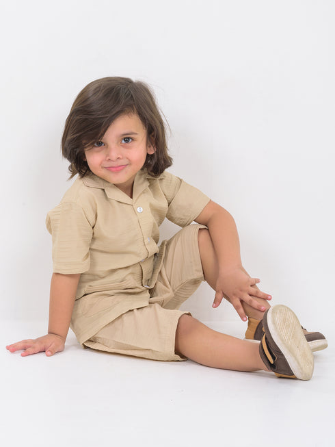 Patterned Breezy Cotton Short Set (Sand Dune)