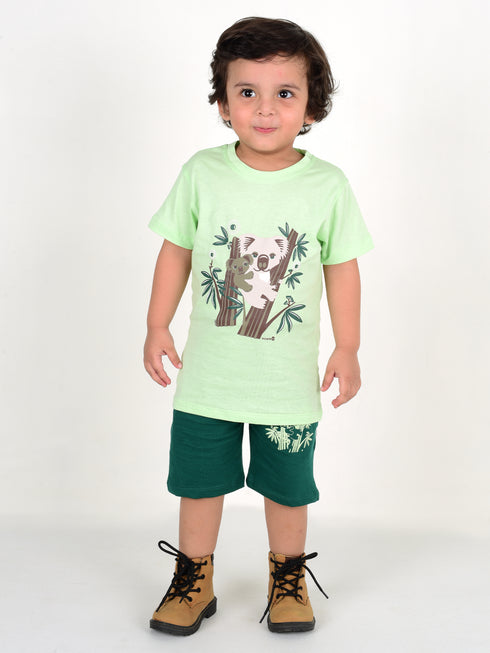 Koala Printed Cotton Short Set (Green)