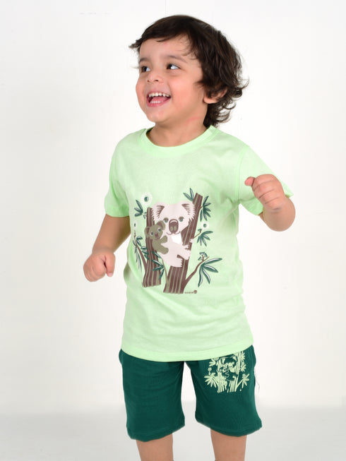 Koala Printed Cotton Short Set (Green)