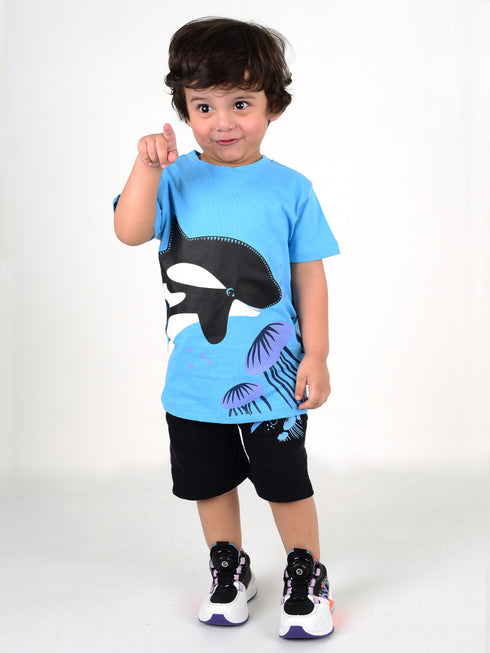 Dolphin Printed Cotton Short Set (Sky Blue)