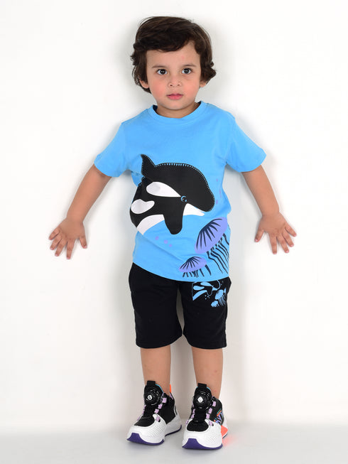 Dolphin Printed Cotton Short Set (Sky Blue)