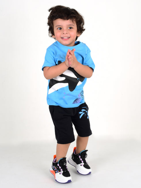Dolphin Printed Cotton Short Set (Sky Blue)