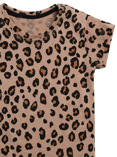 Leopard Themed Cotton Romper (Beige)