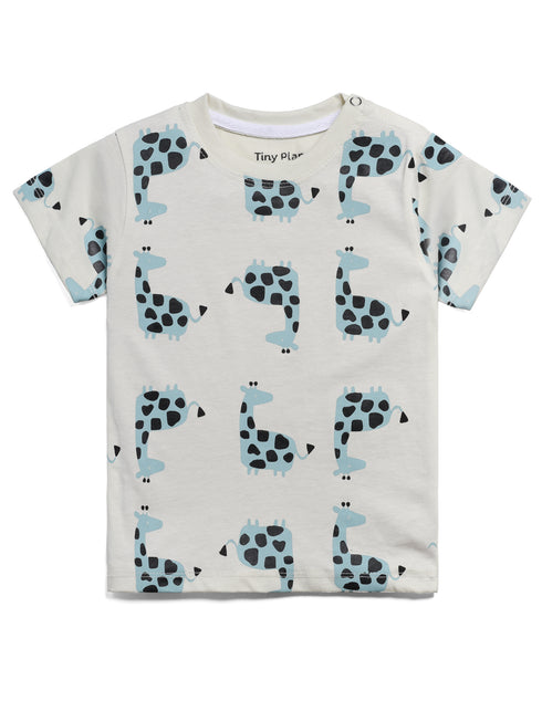 New Born Gentle Giraffe Cotton Short Set (Vanilla Mist)