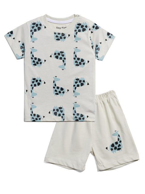 New Born Gentle Giraffe Cotton Short Set (Vanilla Mist)