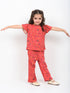 Frill Sleeves Cherry Blossom Cotton Trouser Set (Hot Pink)