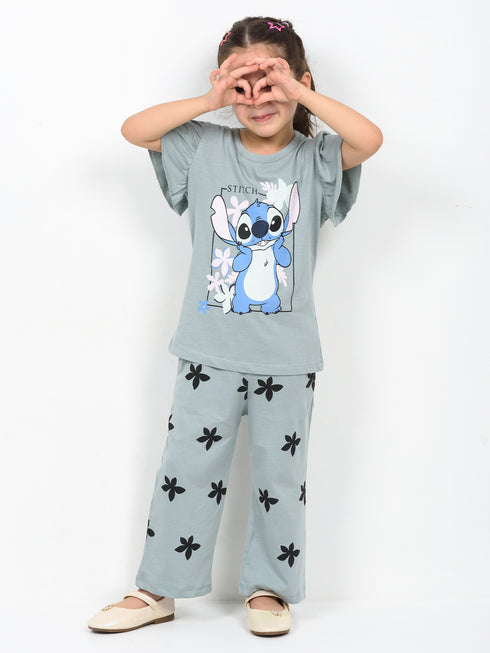 Frill Sleeves Stitch's Garden Cotton Trouser Set (Sage Green)
