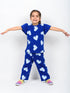 Frill Sleeves Heart Themed Cotton Trouser Set (Royal Blue)