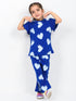 Frill Sleeves Heart Themed Cotton Trouser Set (Royal Blue)