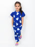 Frill Sleeves Heart Themed Cotton Trouser Set (Royal Blue)