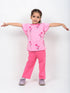 Frill Sleeves Blossom Flutter Cotton Trouser Set (Pink & Dark Pink)