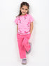 Frill Sleeves Blossom Flutter Cotton Trouser Set (Pink & Dark Pink)