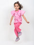 Frill Sleeves Blossom Flutter Cotton Trouser Set (Pink & Dark Pink)
