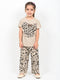 Frill Sleeves Spotted Minnie Cotton Trouser Set (Beige)