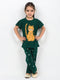 Frill Sleeves Tiny Leopard Cotton Trouser Set (Dark Green)