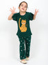 Frill Sleeves Tiny Leopard Cotton Trouser Set (Dark Green)