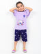 Frill Sleeves Love Bear Cotton Short Set (Lilac & Purple)