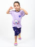 Frill Sleeves Love Bear Cotton Short Set (Lilac & Purple)