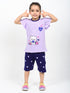 Frill Sleeves Love Bear Cotton Short Set (Lilac & Purple)