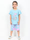 Frill Sleeves Kitty Heart Cotton Short Set (Baby Blue)