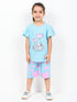 Frill Sleeves Kitty Heart Cotton Short Set (Baby Blue)
