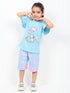 Frill Sleeves Kitty Heart Cotton Short Set (Baby Blue)