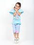 Frill Sleeves Kitty Heart Cotton Short Set (Baby Blue)