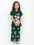 Frill Sleeves Emerald Blossom Cotton Trouser Set (Forest Green)