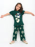 Frill Sleeves Emerald Blossom Cotton Trouser Set (Forest Green)